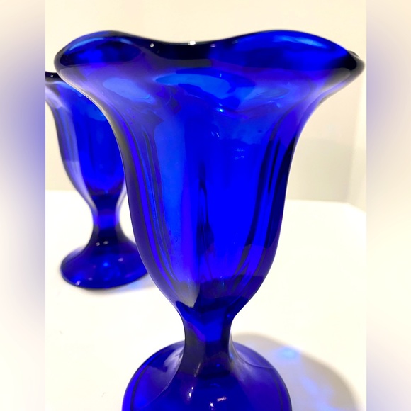 2 Anchor Hocking Cobalt Blue Glass Sundae Ice Cream Parfait Tulip Glasses - Picture 5 of 5